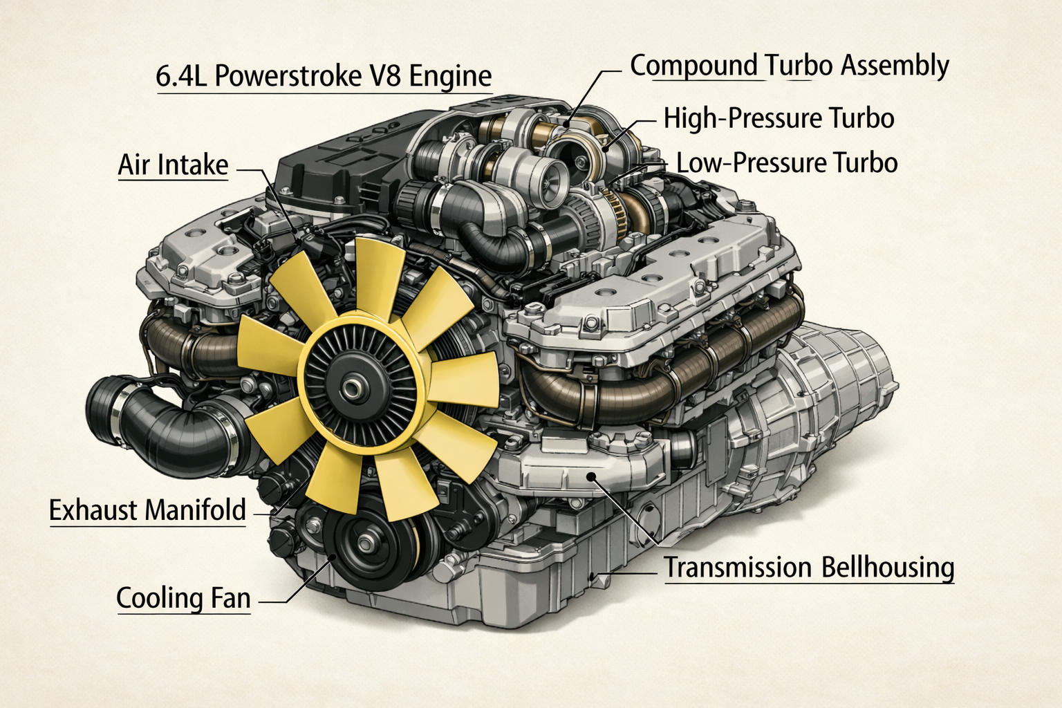 6.4L Powerstroke Compound Turbocharger Layout Ford F250 Diesel