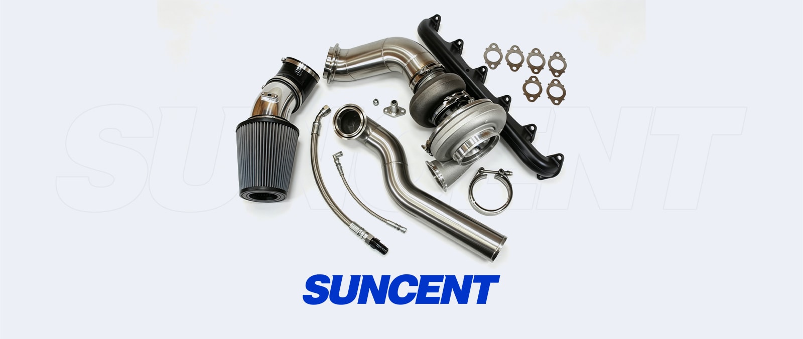 Complete "all-in-one" 6.7 Cummins 2nd Gen Swap conversion kit including manifold, S467 turbo, oil lines, intercooler piping, and gaskets
