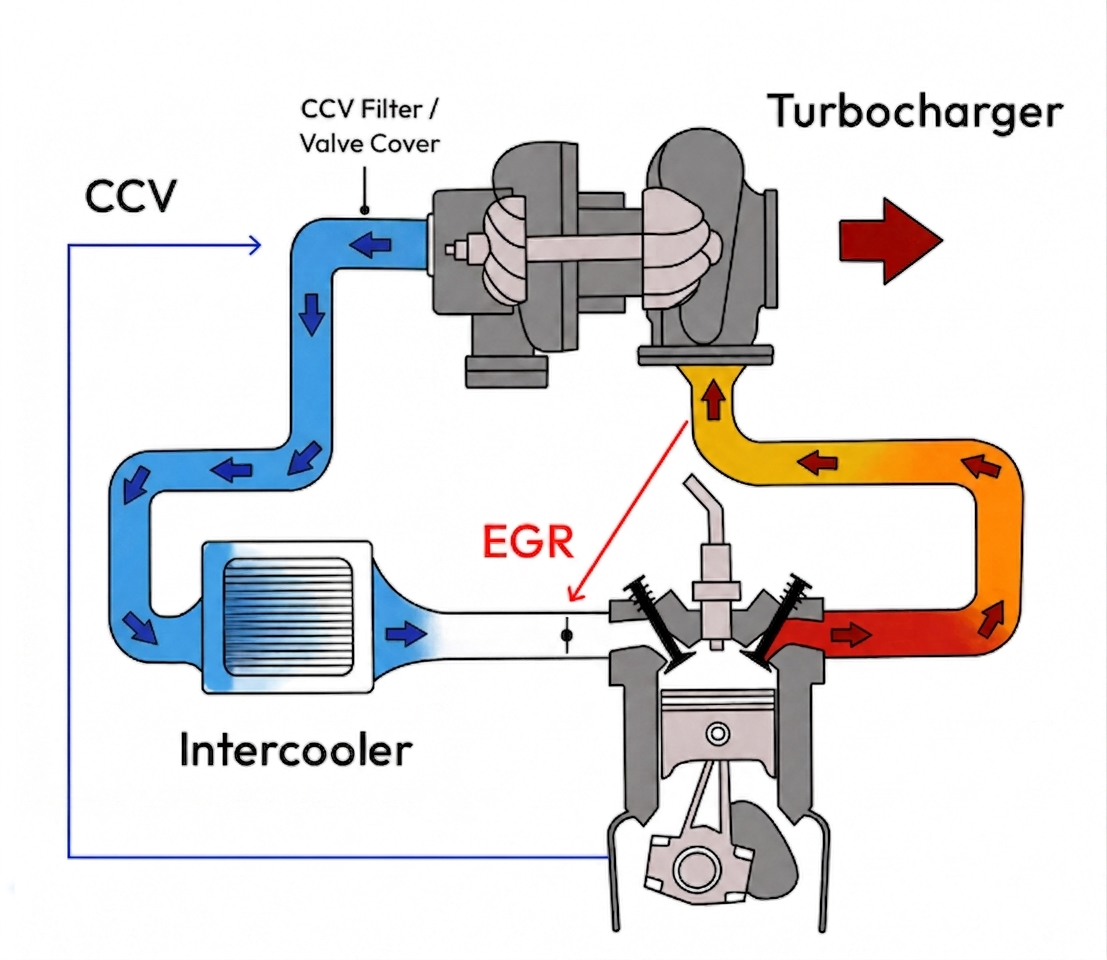dagram of the 6.7L Cummins closed-loop CCV system 