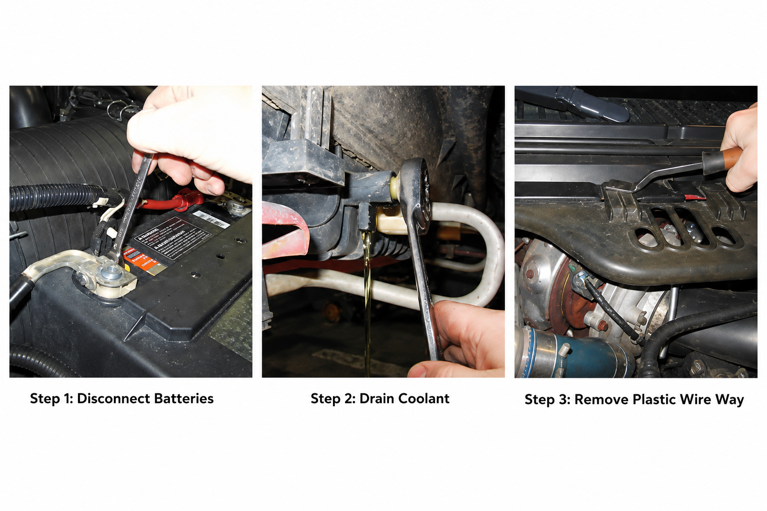 6.0 Powerstroke disconnect batteries drain coolant and remove plastic wire way6.0 Powerstroke disconnect batteries drain coolant and remove plastic wire way