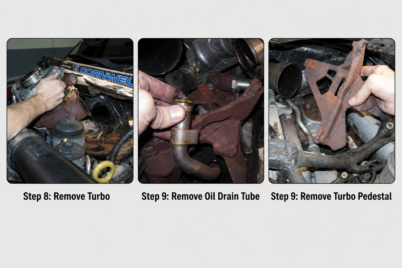 6.0 Powerstroke remove turbo oil drain tube and turbo pedestal