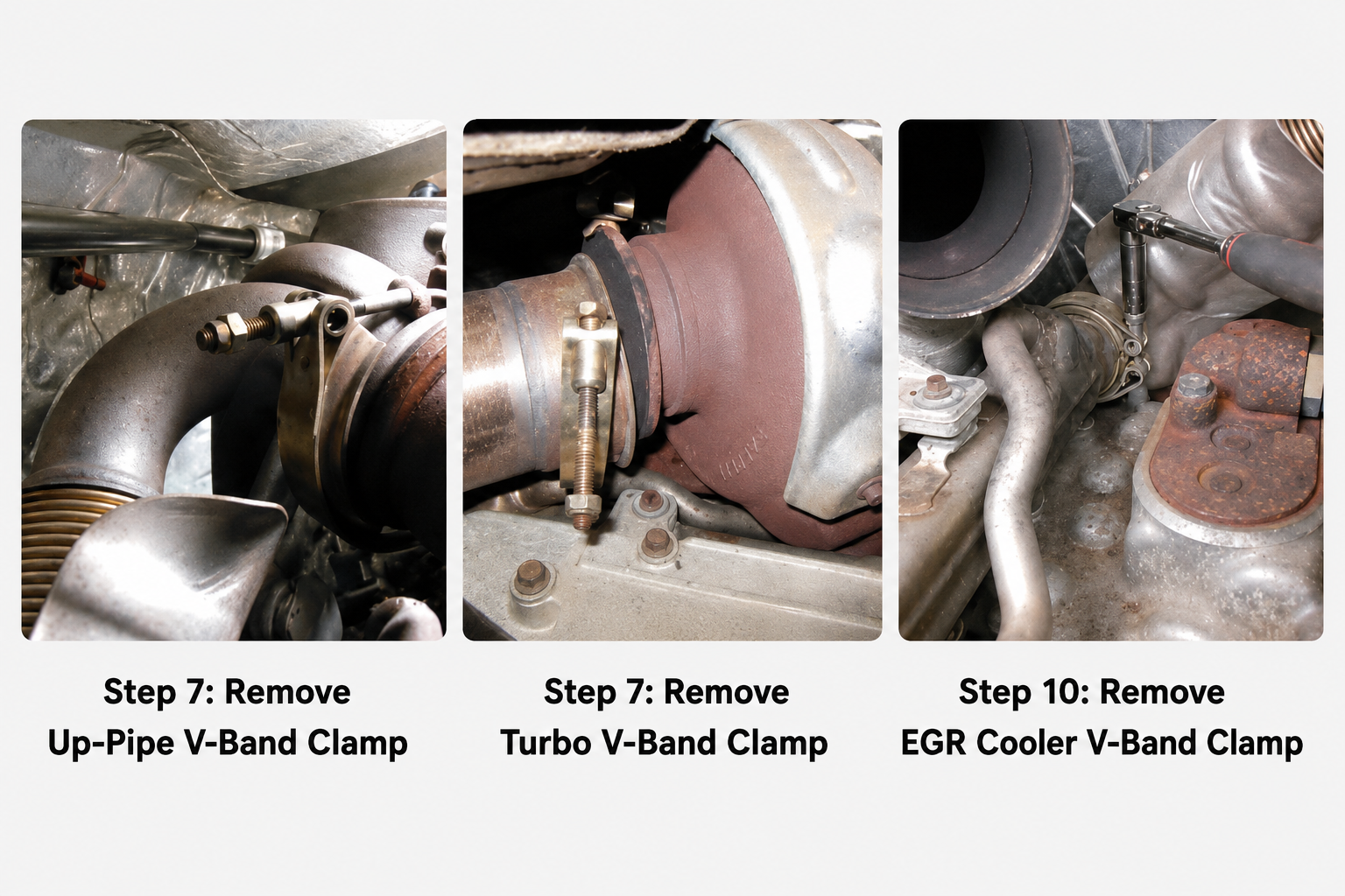 6.0 Powerstroke remove up pipe turbo and EGR cooler V band clamps