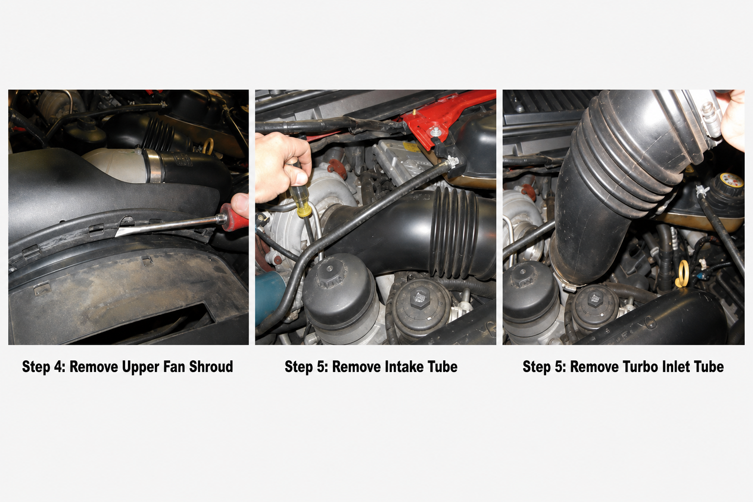 6-0-powerstroke-remove-upper-fan-shroud-intake-tube-turbo-inlet-tube