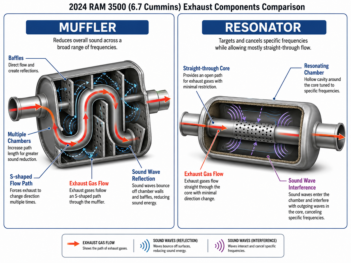 Diagram of muffler internal structure and resonator resonance chamber