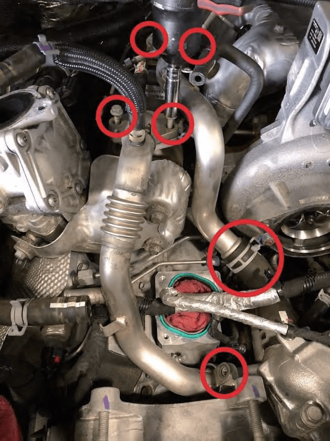 EGR cooler steel coolant pipe mounting points