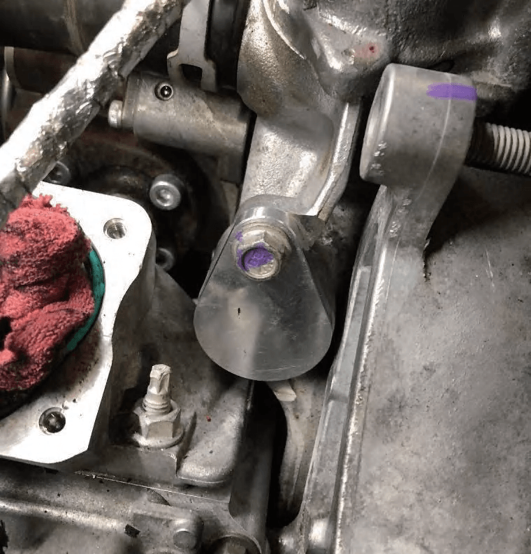 Thermostat housing billet coolant plug installed