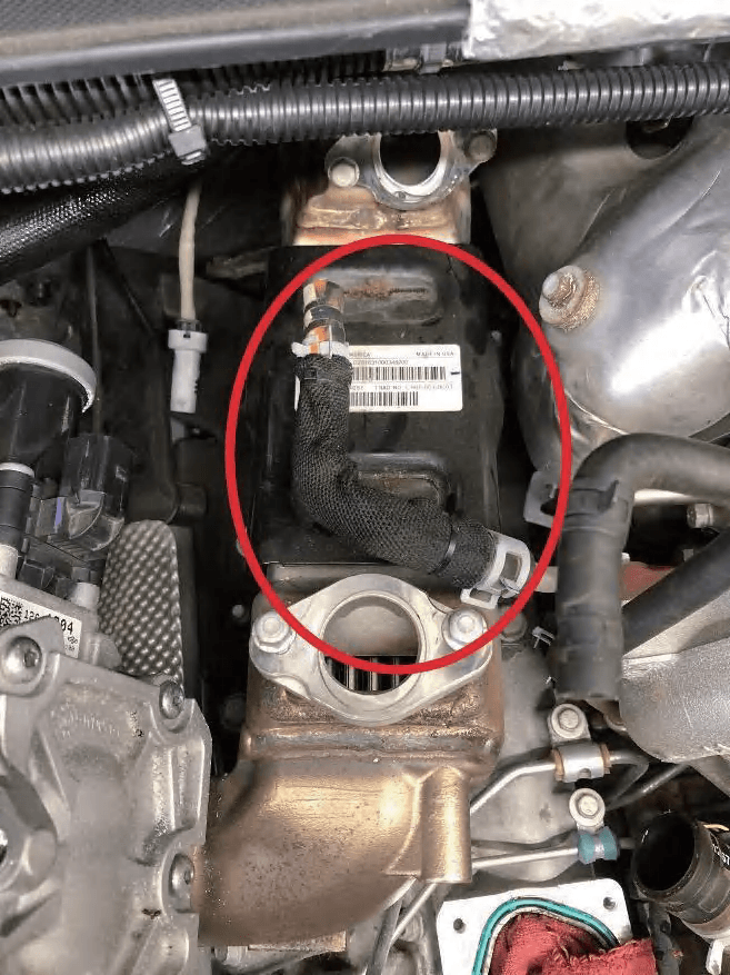 Small coolant line at the top of the EGR cooler