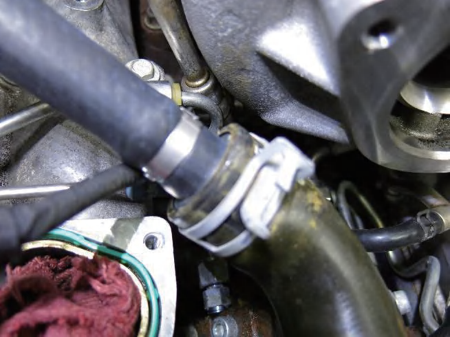 Heater hose quick-connect end at firewall