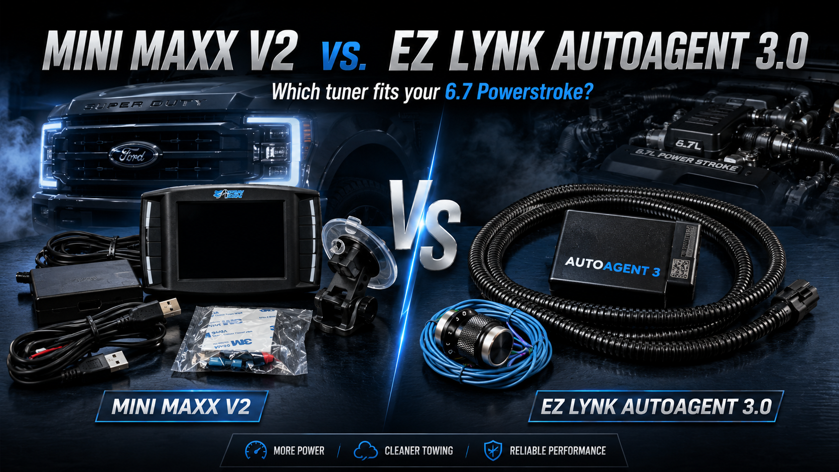 Mini Maxx V2 vs EZ LYNK AutoAgent 3.0 tuner comparison for 6.7 Powerstroke diesel trucks