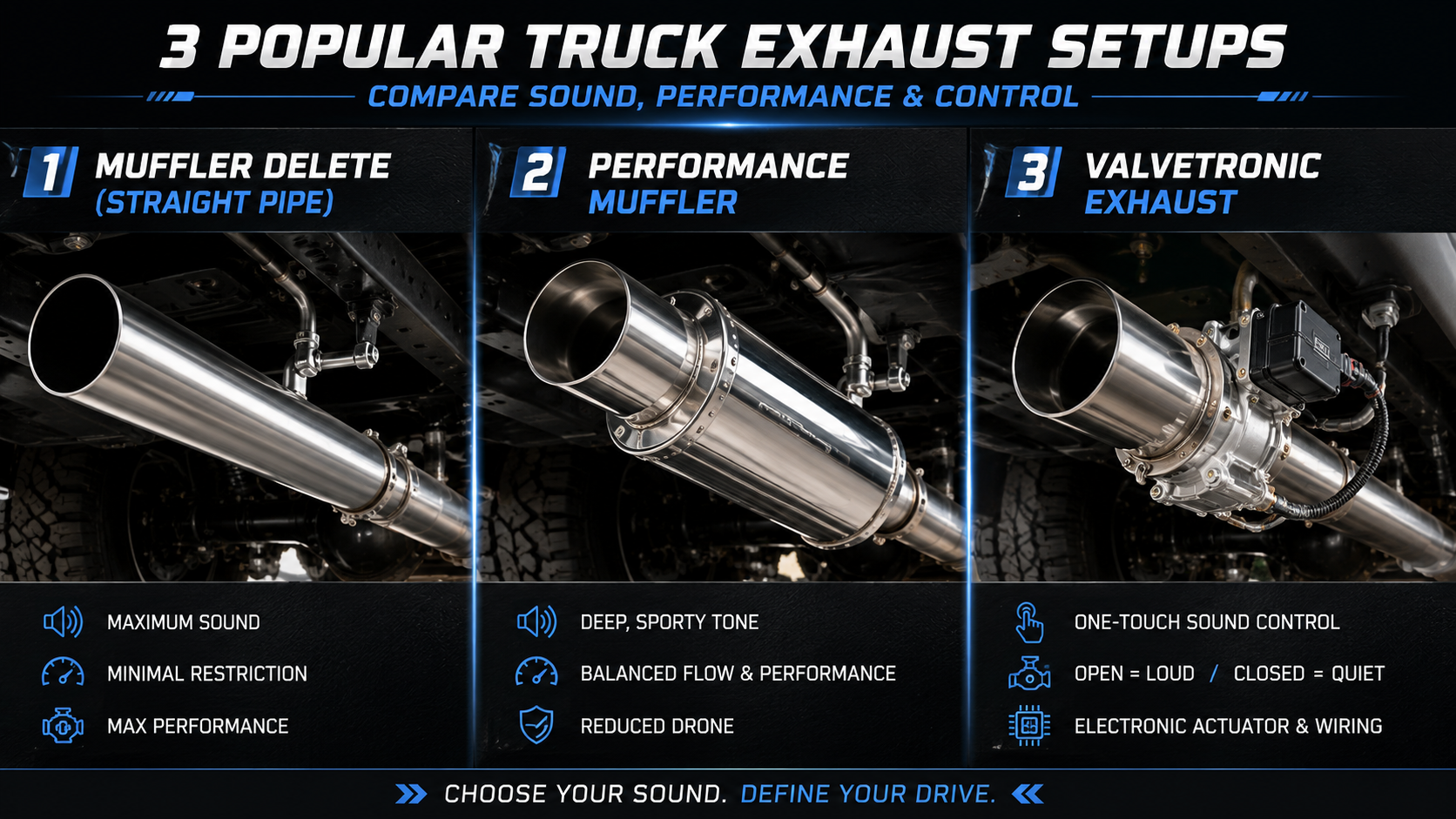 Muffler Delete vs Performance Muffler vs Valvetronic Exhaust comparison