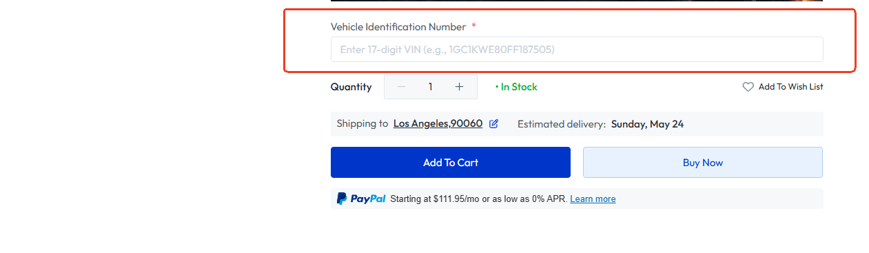 provide vin number when place order