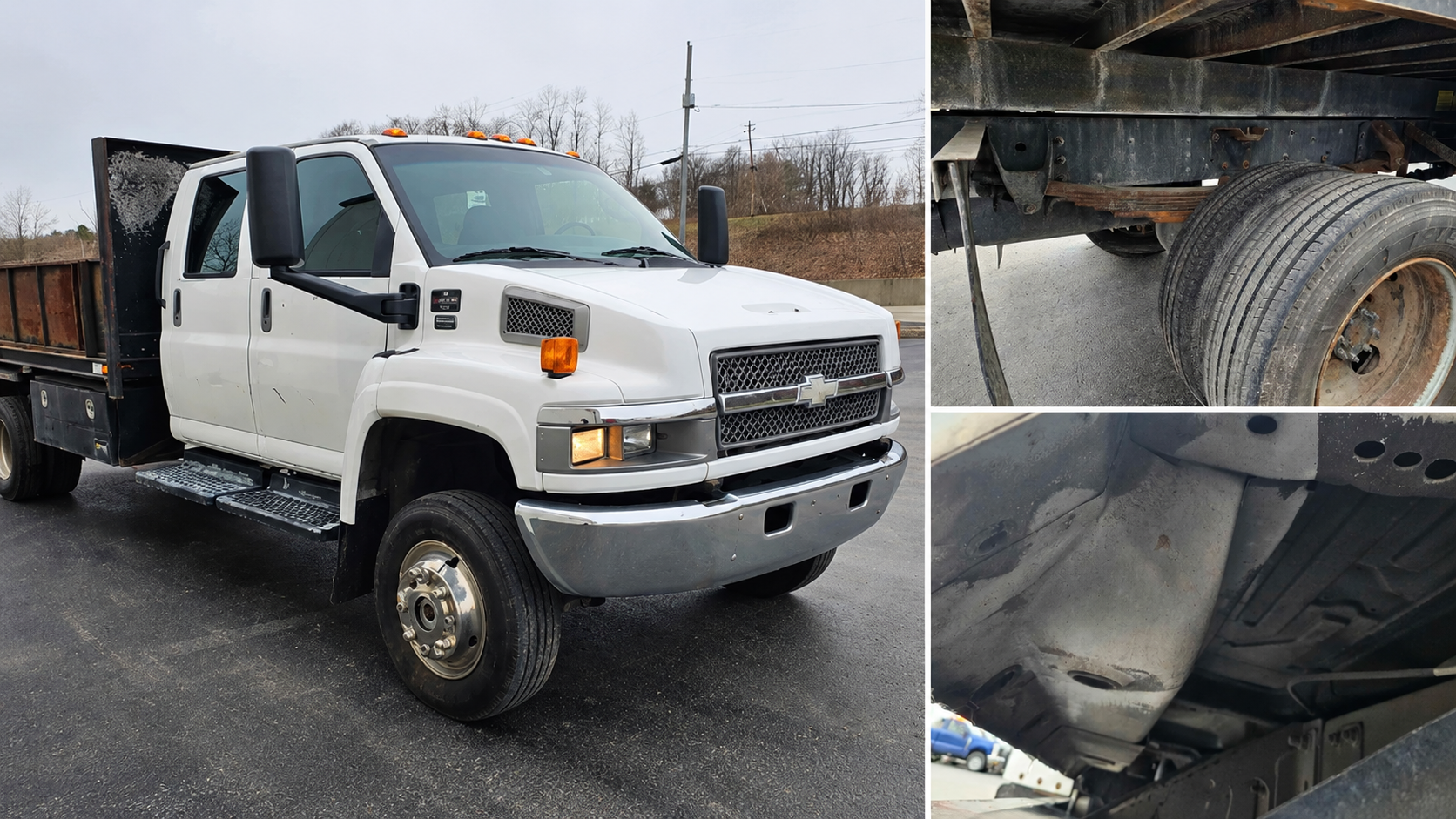 Chevy Kodiak C4500 dump truck exterior and undercarriage inspection details
