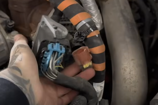 Front EGR valve connector location on the LML Duramax engine.