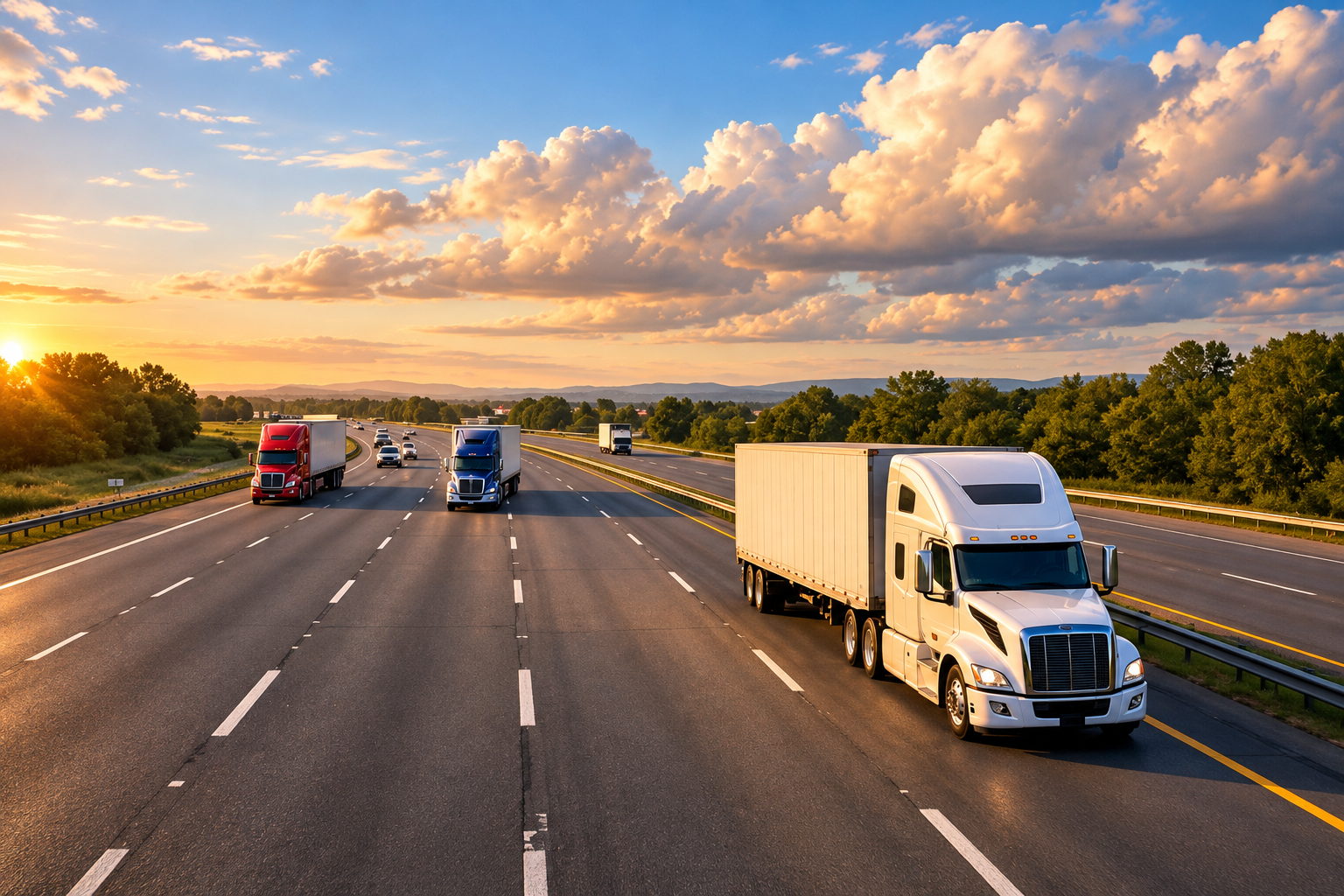 Semi trucks transporting freight on a U.S. highway amid rising diesel fuel costs in 2026