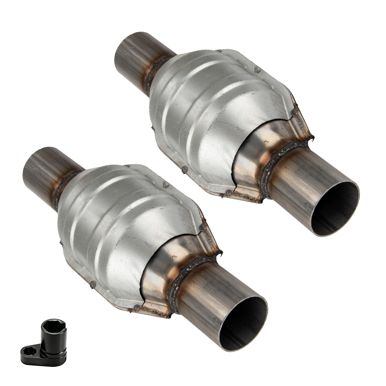 2.25" Inlet / Outlet, 2-PC Universal Catalytic Converter , 2 O2 Sensor, Fit Federal Emissions, PHILTOP