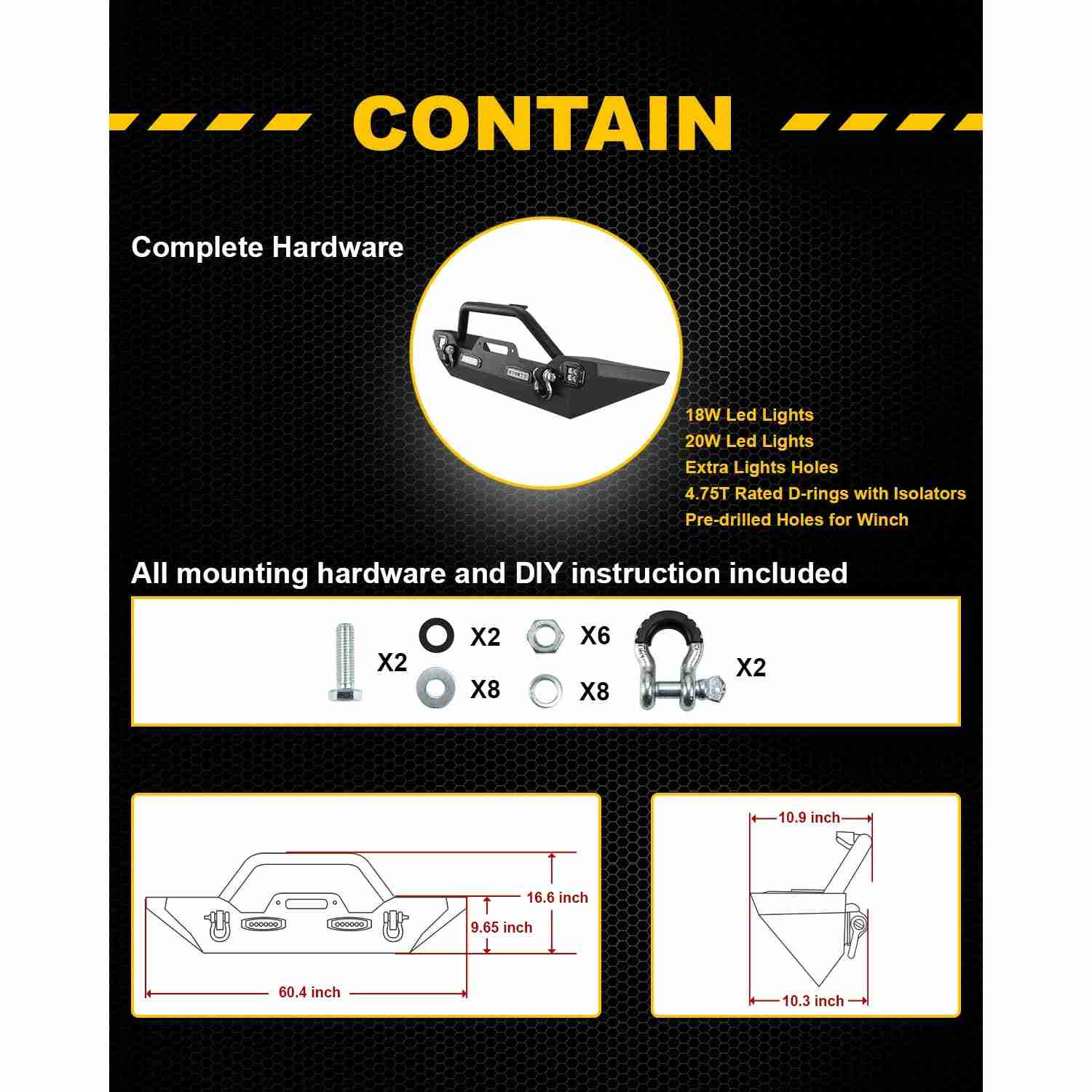 Suncent® 2007-2018 Jeep Wrangler JK Front Bumper Without Light 6