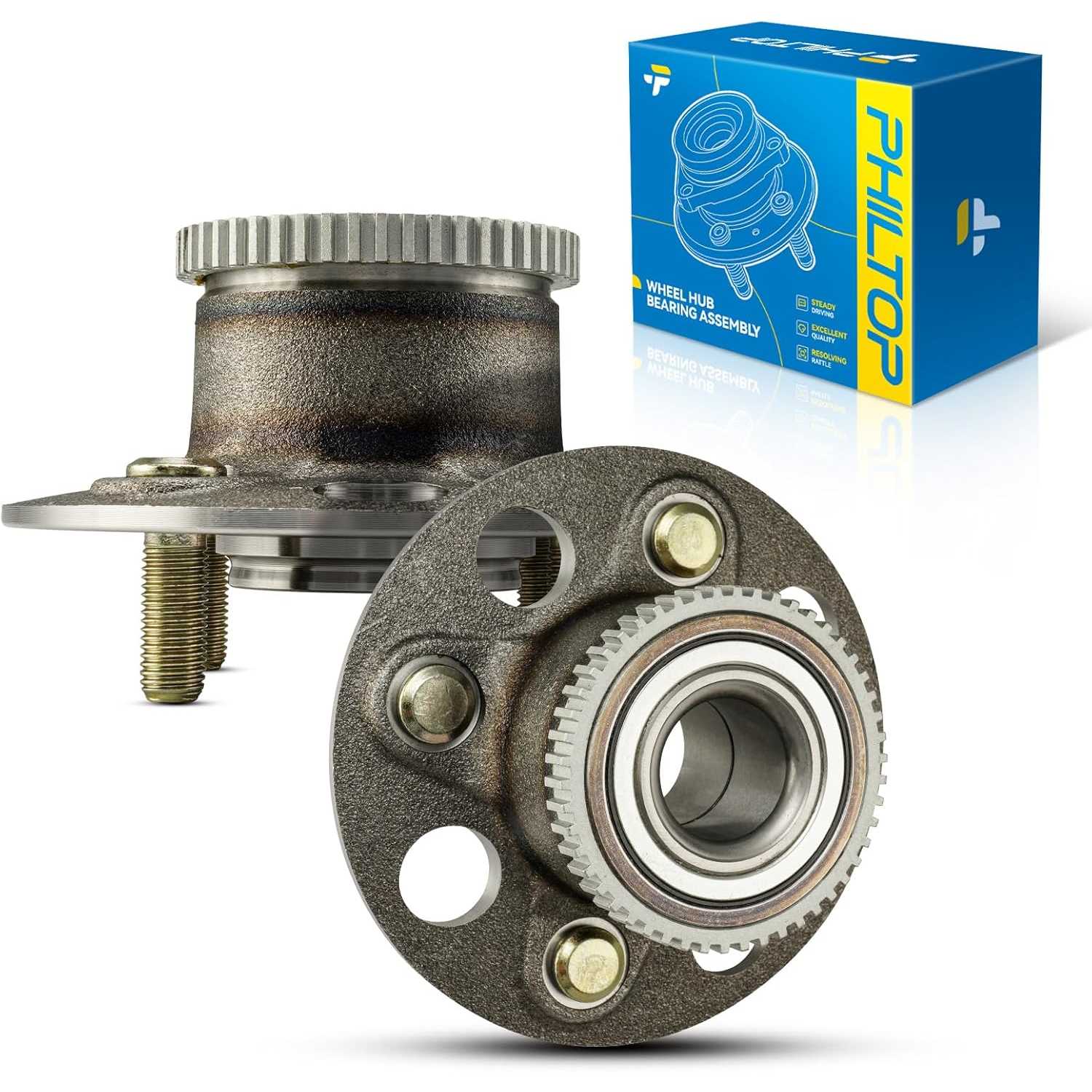PHILTOP 512175 Rear Wheel Bearing Hub Assembly Fit for Honda Civic 2001-2005, 4 Lugs Wheel Hub Bearings