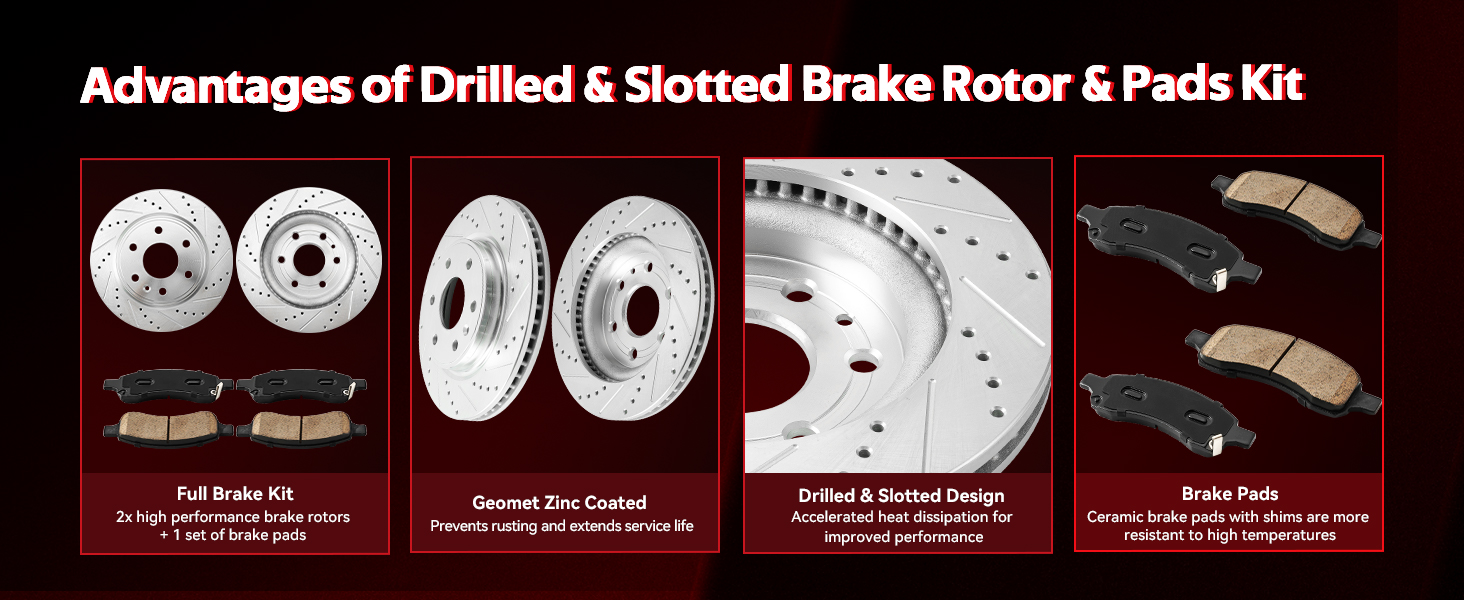 drilled and slotted brake rotor and pads kit