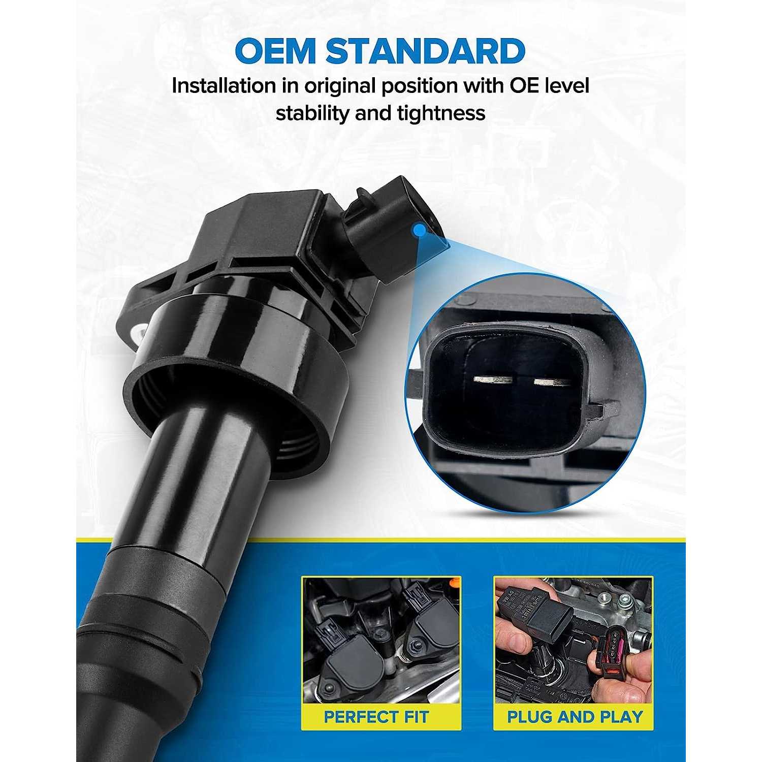 PHILTOP® Ignition Coil, UF652 Coil Pack Set of 4, Replacement for 2012-2019 Soul, 2012-2021 Accent, 2012-2019 Rio (IGC141 Igniti 3