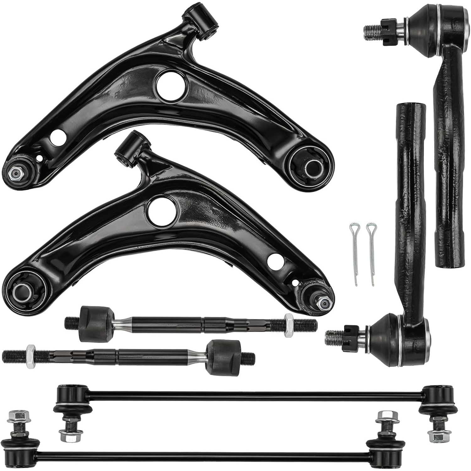 PHILTOP 8Pcs Suspension Kit Front Lower Control Arm w/Ball Joint Sway Bar End Link Tie Rod End Fit for 2006-2013 Yaris