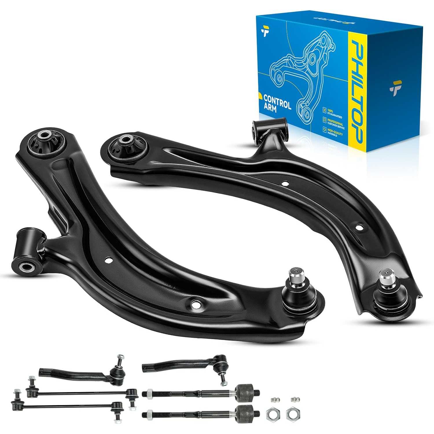 PHILTOP 8 Piece Front Lower Control Arm w/Ball Joint Sway Bar End Link Tie Rod End Compatible with 2013-2019 Sentra 1.8L 2013-20