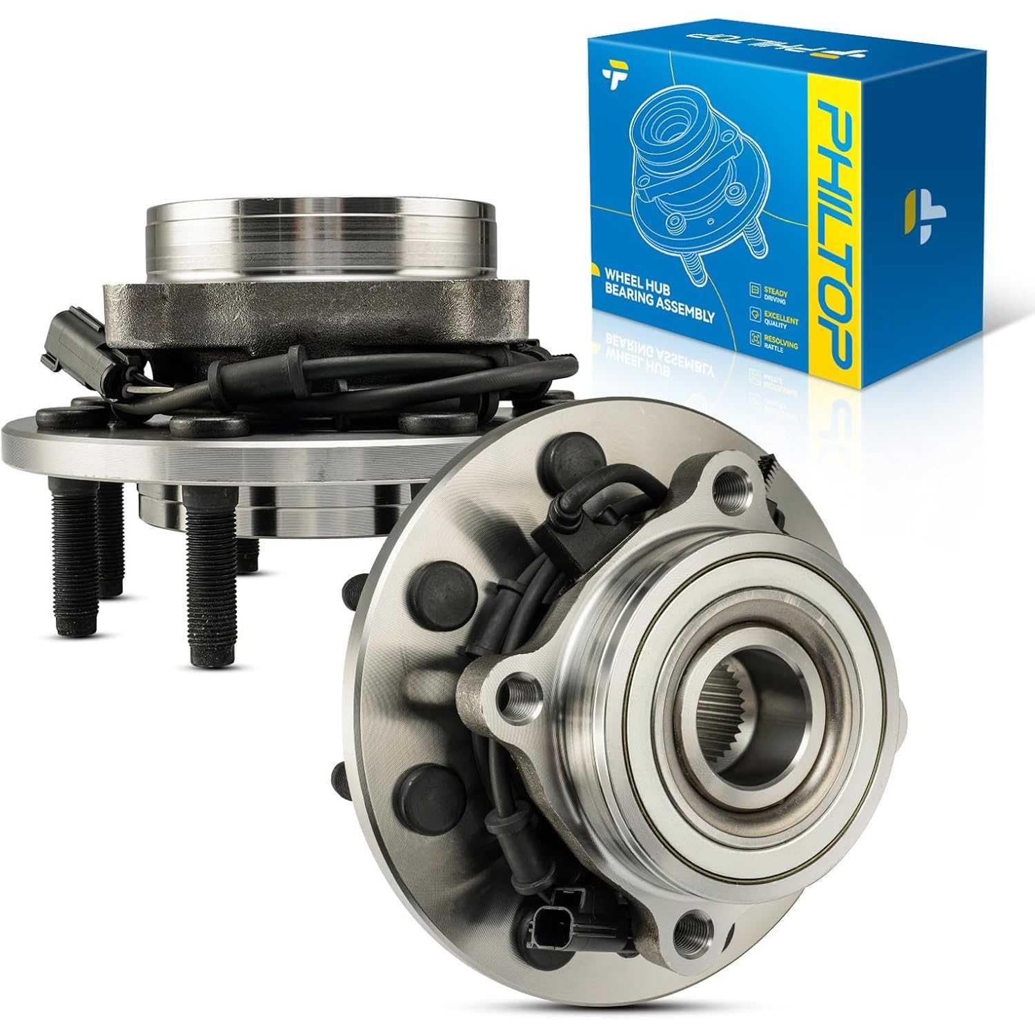 PHILTOP 515061 Pair Front Wheel Bearing and Hub Assembly for 2003-2005 Ram 2500, 2003-2005 Ram 3500 8 Lugs W/ABS