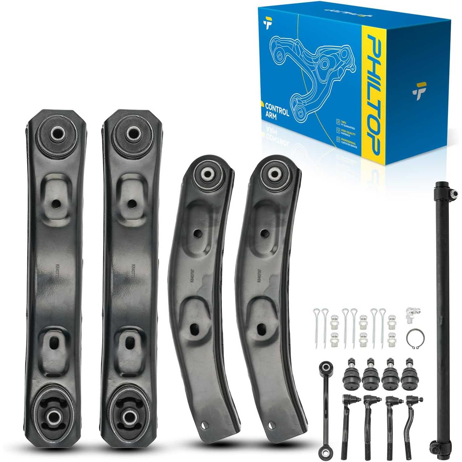 PHILTOP 15Pcs Front Upper/Lower Control Arms W/Ball Joint Tie Rod Sway Bar Link Fit for 1999-2004 Grand Cherokee Suspension Kit,