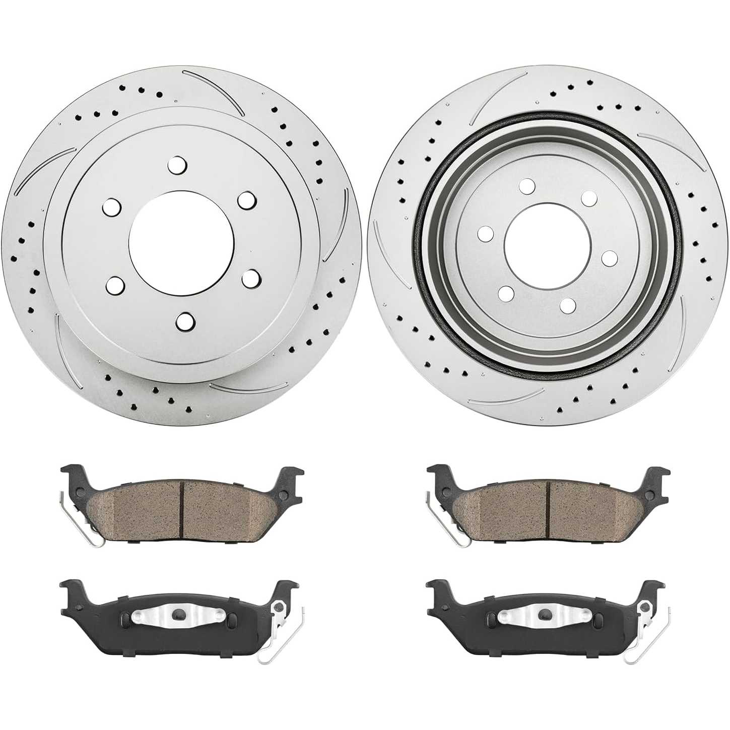 2009 Ford F-150 Rear Drilled and Slotted Ceramic Brake Pad & Rotor Kit 1
