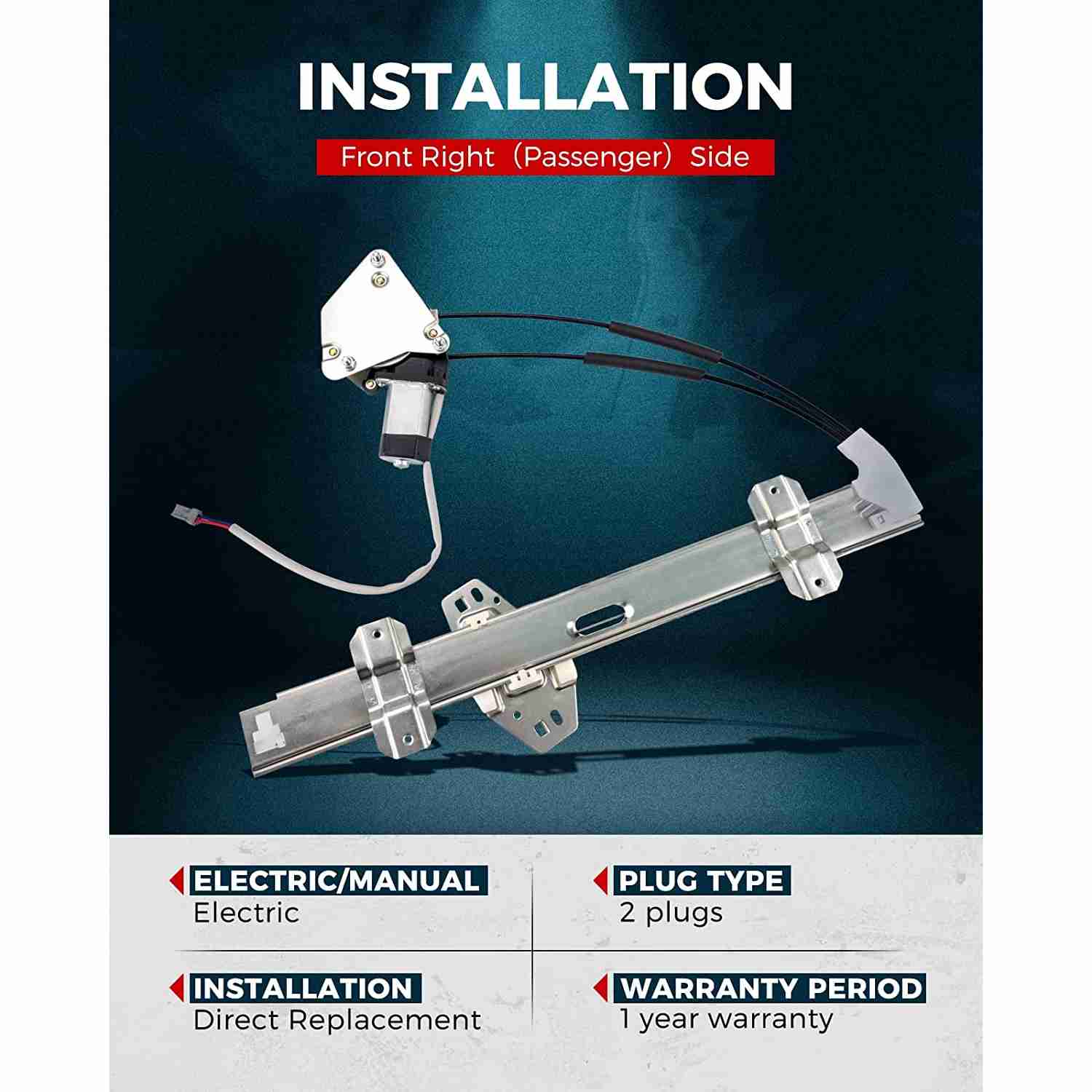 KAX® 1994-1997 Honda Accord Front Right Passenger Side Power Window Regulator with Motor 1