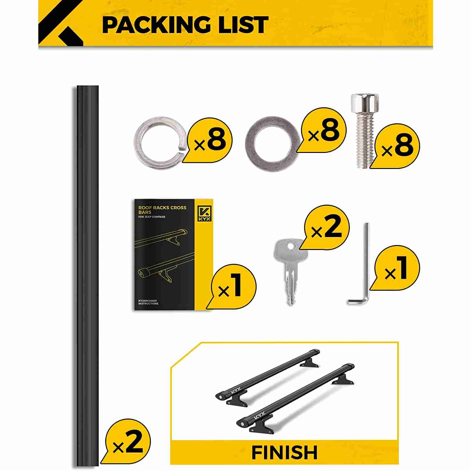 KYX® 2018-2022 Jeep Compass Roof Rack Cross Bars 8