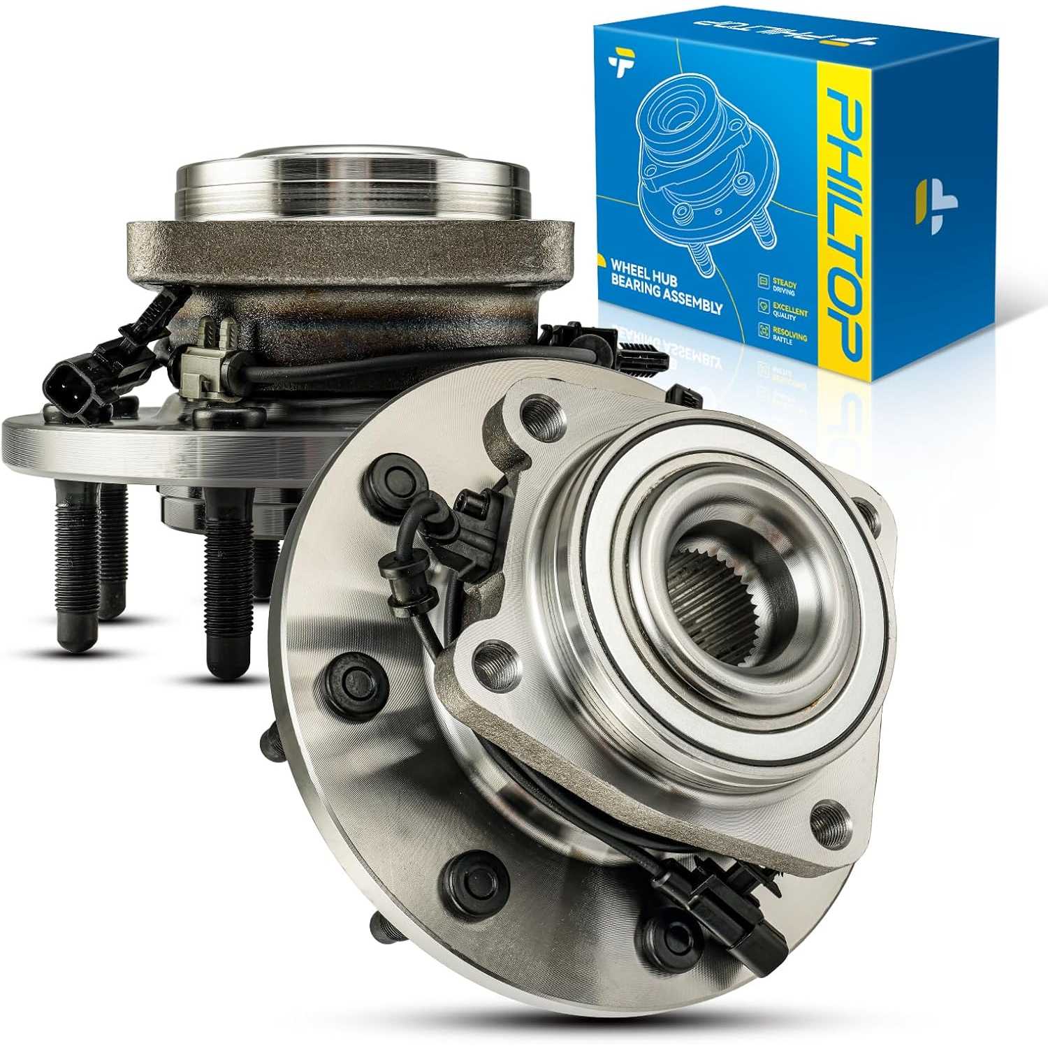 PHILTOP 515145 Pair Front Wheel Bearing and Hub Assembly for 2011-2019 Silverado 2500 HD, 2011-2019 Sierra 2500 HD, 2011-2019 Si