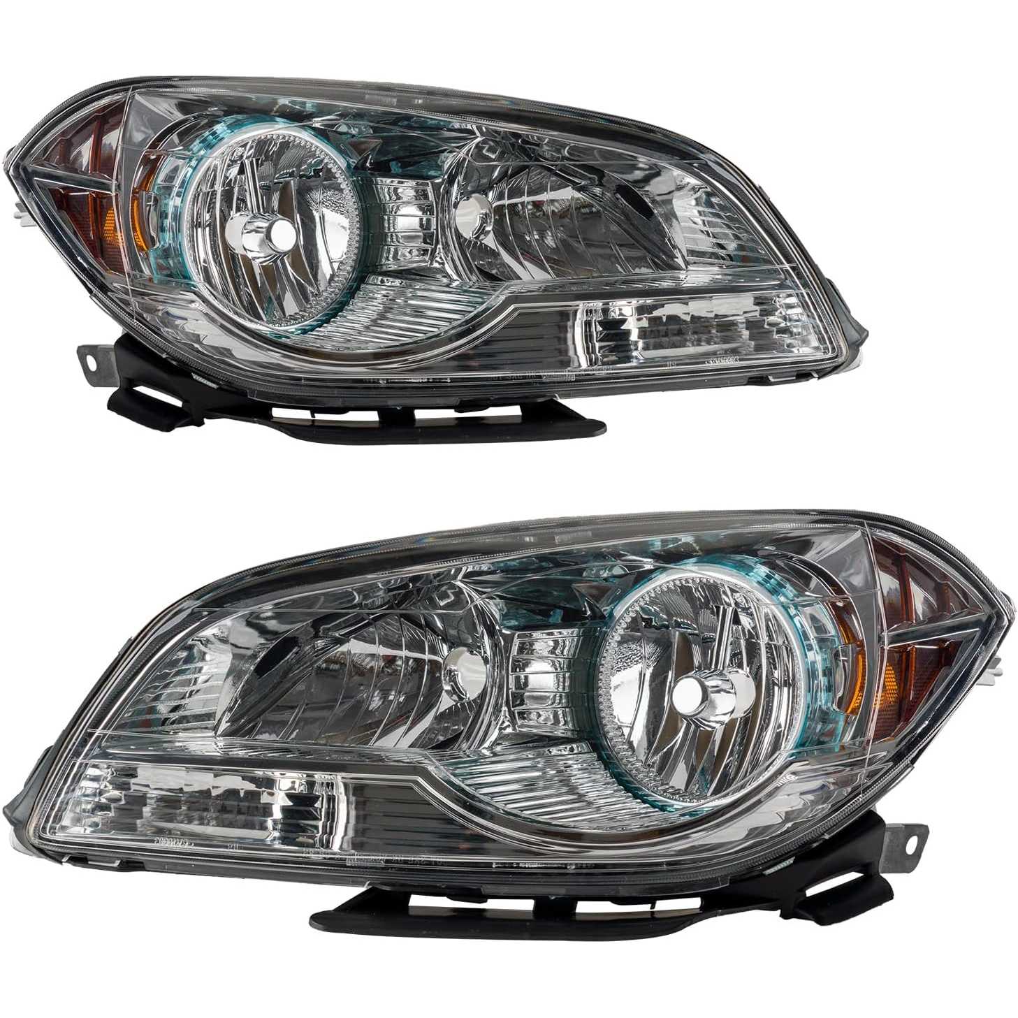 PHILTOP Headlights Assembly Compatible with 2008-2012 Chevy Malibu,Chrome Housing Clear Lens Amber Reflector,Halogen Headlamps (