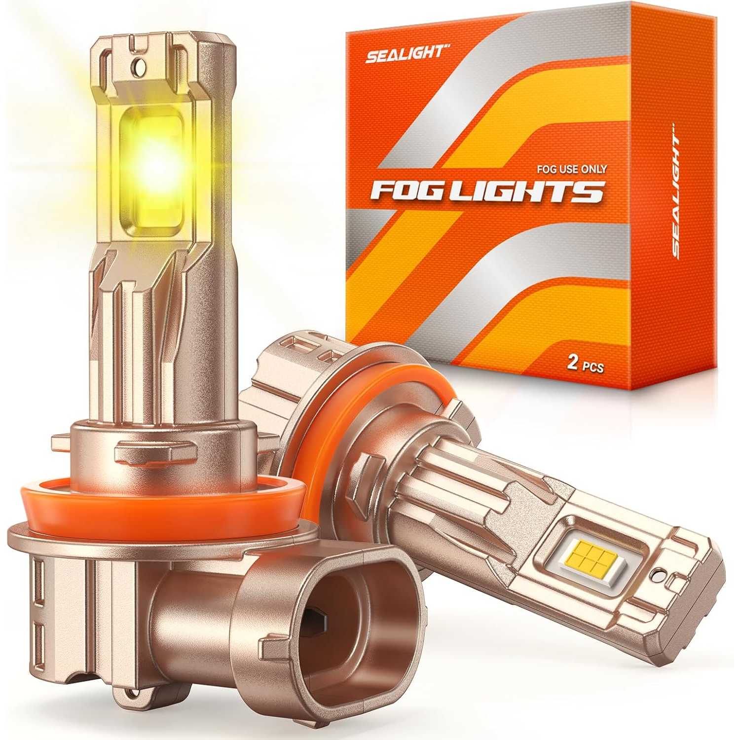 SEALIGHT® F3S H11/H16/H8/H9 LED Fog Light Bulbs 3500K Yellow 26W 18000LM IP68 2PCS
