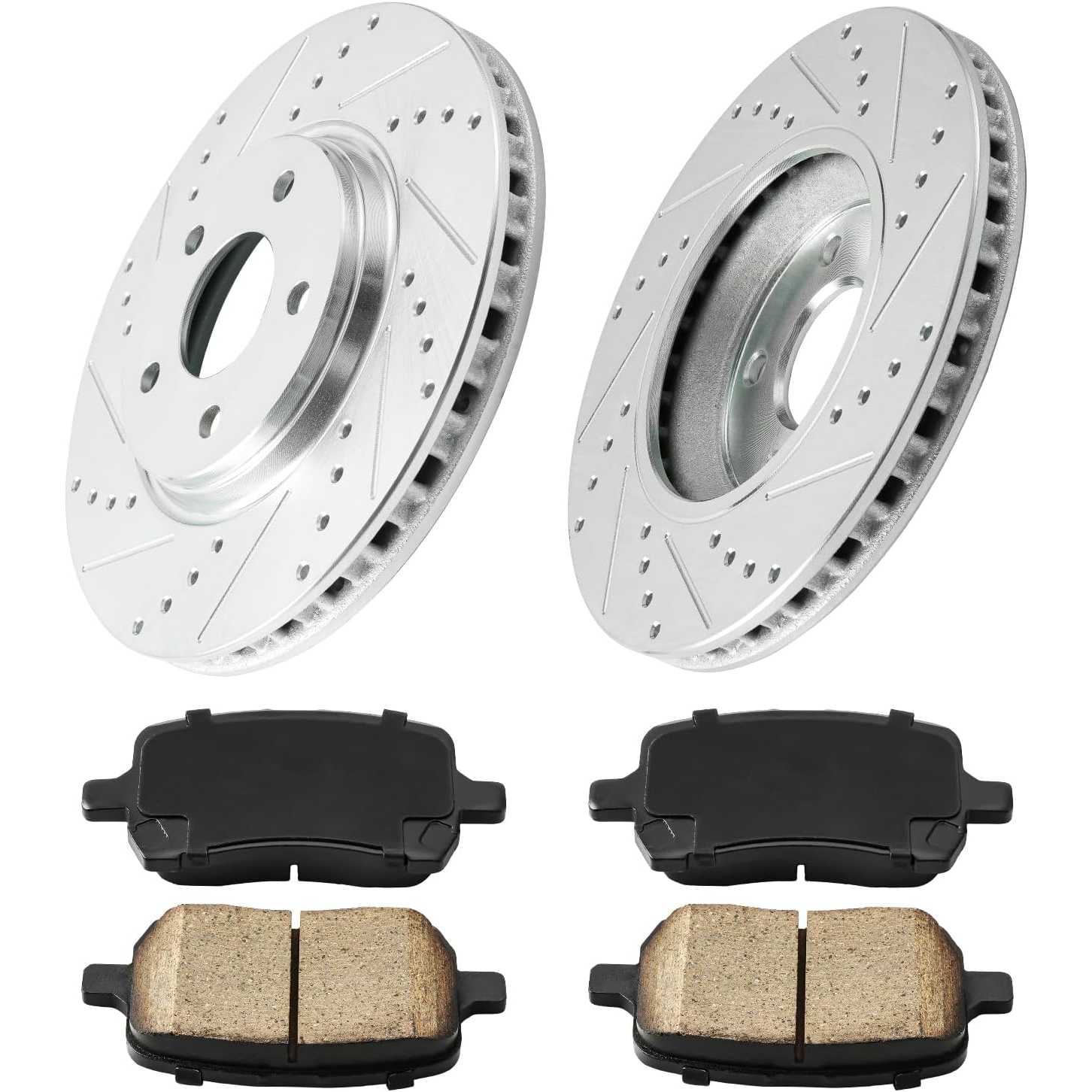 2006-2010 Pontiac G6/2004-2012 Chevrolet Malibu(More Available) Front Drilled and Slotted Ceramic Brake Pad & Rotor Kit 1