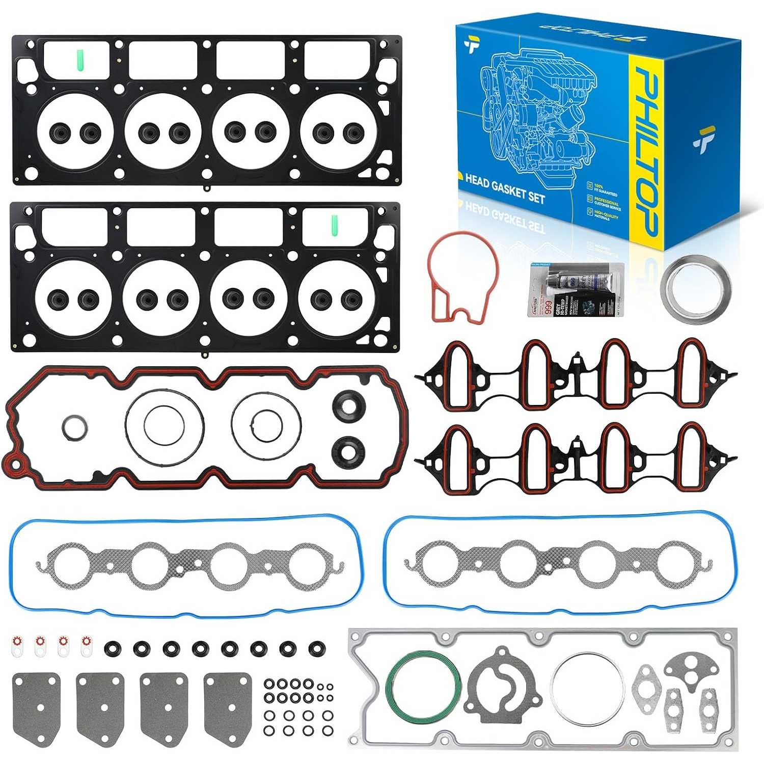 PHILTOP HS26190PT-2 Head Gasket Set Kit Fit for Chevy Silverado 1500 2005-2013, Tahoe Suburban 1500 2007-2014, GMC Sierra 1500 2