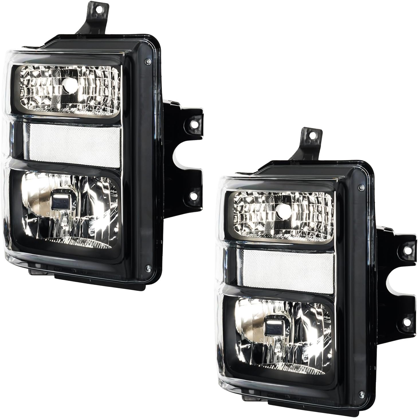PHILTOP 2PCs Headlight Assembly Fit for 2008-2010 F250 F350 F450 F550,Clear Reflector Clear Lens Black Housing,OE FO2502243 FO