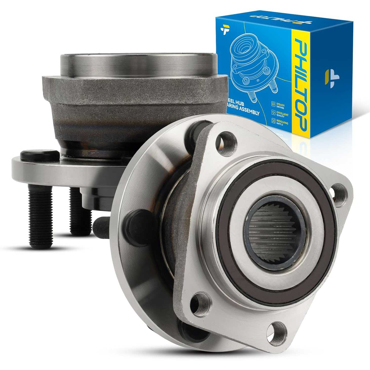 PHILTOP 513220 x 2 Front Wheel Bearing and Hub Assembly for 2005-2014 Subaru Outback, 2005-2014 Subaru Legacy, 5 Lugs W/ABS
