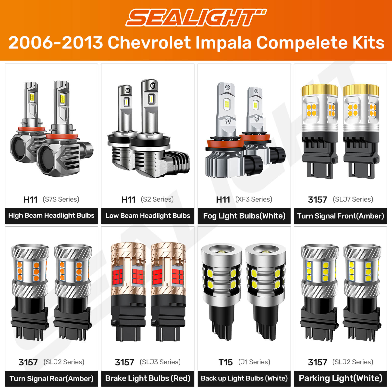 SEALIGHT® 2006-2013 Chevrolet Impala LED Bulbs Exterior Multiple Position | with Horizontal Fog Lights