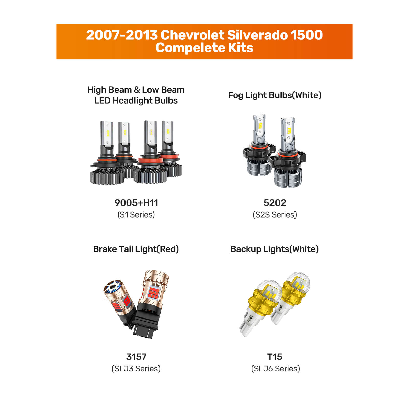 SEALIGHT® 2007-2013 Chevrolet Silverado 1500 LED Bulbs 9005 H11 Headlight Fog Brake Lights Combo