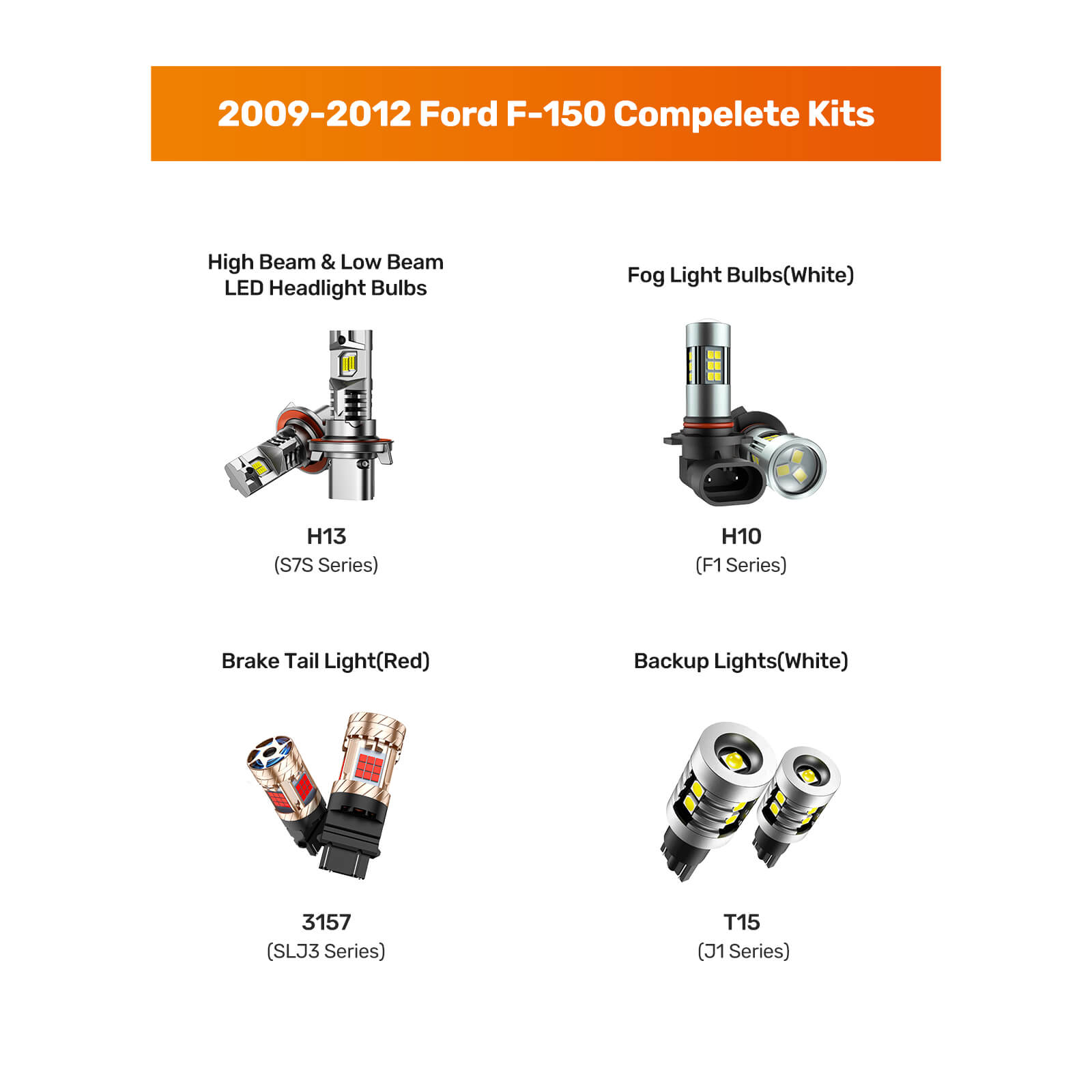 SEALIGHT® 2009-2012 Ford F-150 LED Bulbs H13 Headlight Fog Brake Lights Combo