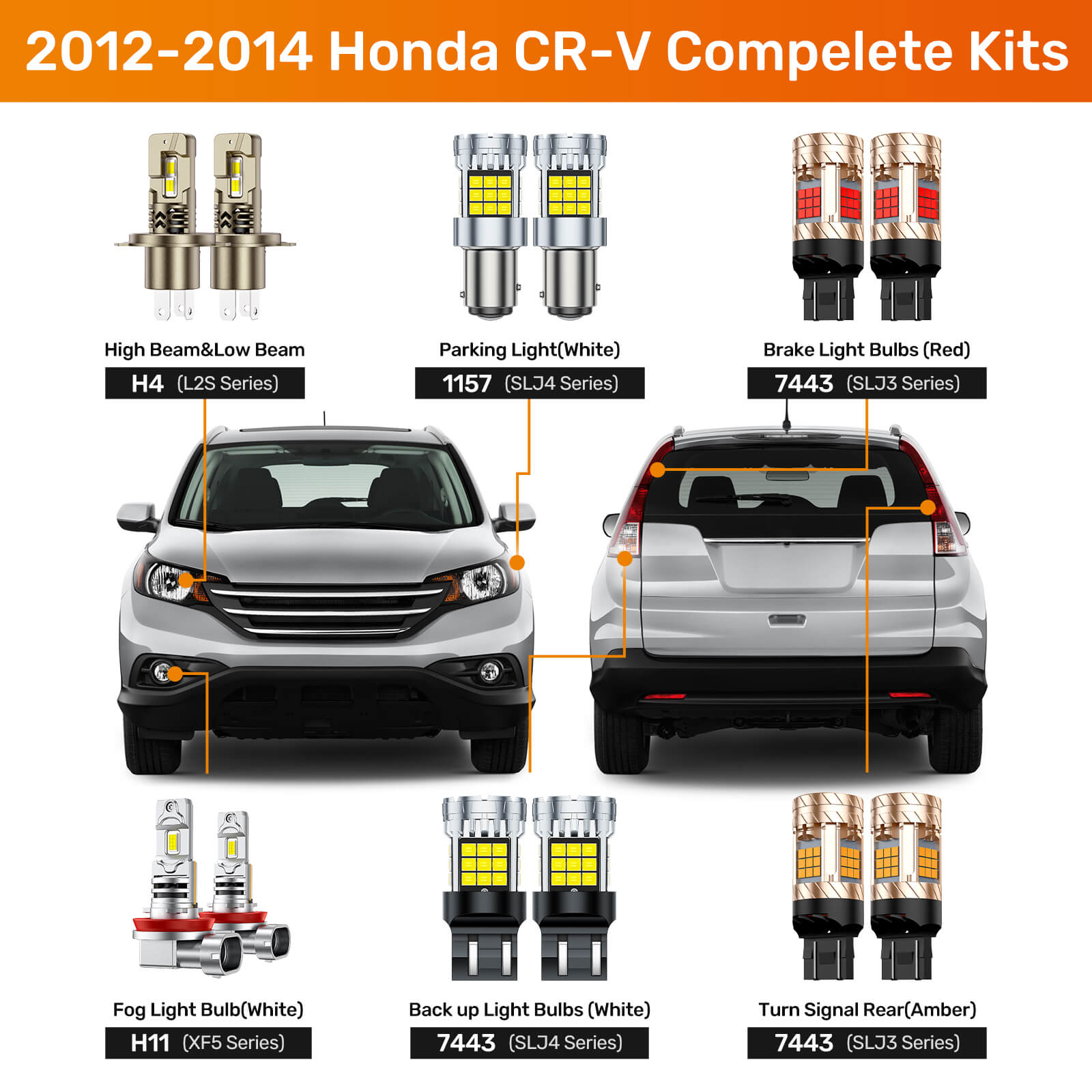 SEALIGHT® 2012-2014 Honda CR-V LED Bulbs H4 Headlight Fog Turn Signal Lights Combo