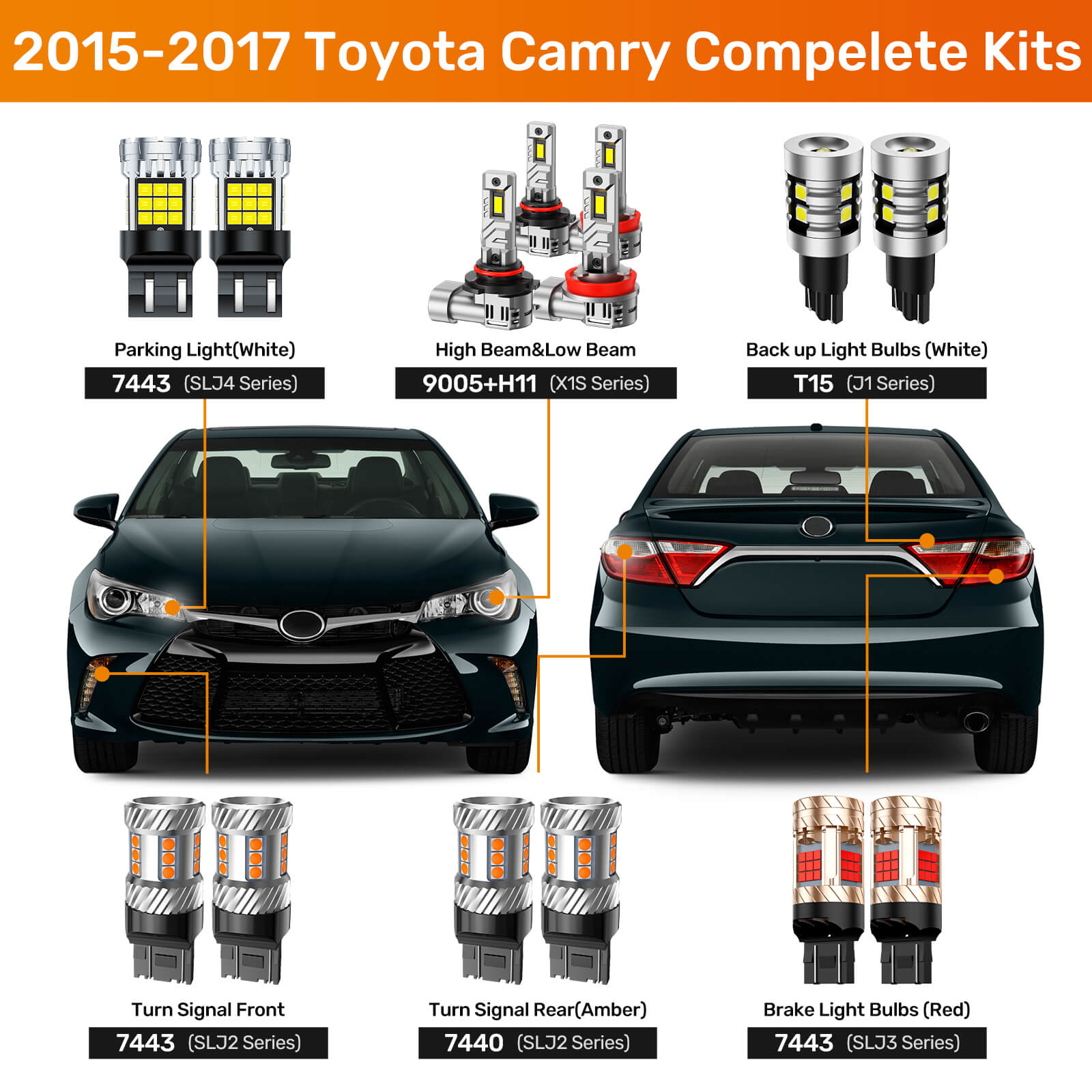 SEALIGHT® 2015-2017 Toyota Camry LED Bulbs 9005 H11 Headlight Turn Signal Brake Lights Combo