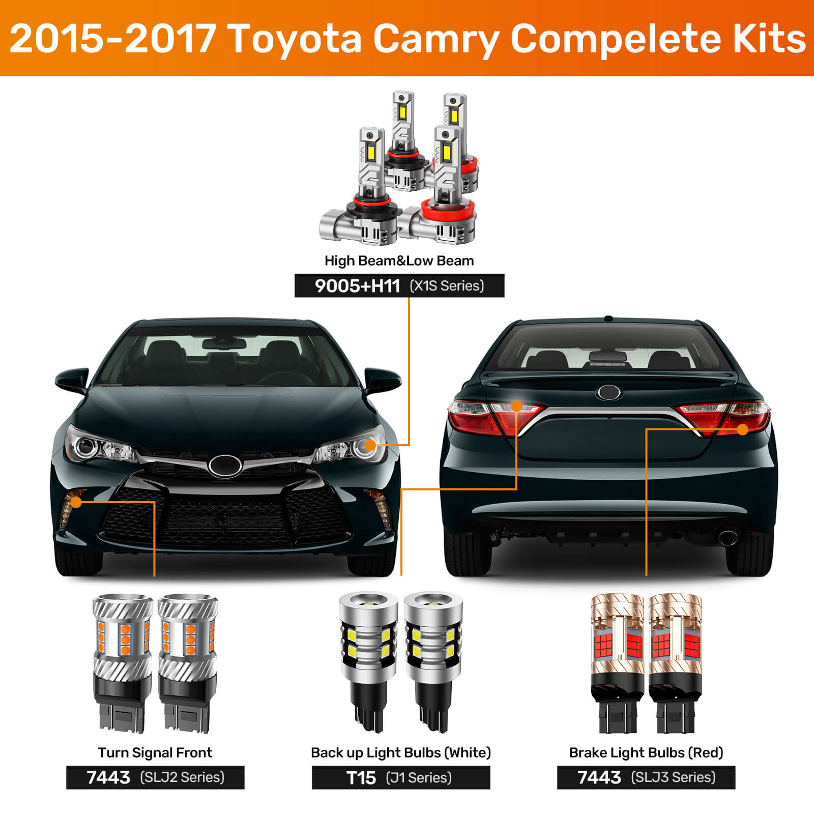 SEALIGHT® 2015-2017 Toyota Camry LED Bulbs 9005 H11 Headlight 5202 Fog Brake Lights Combo