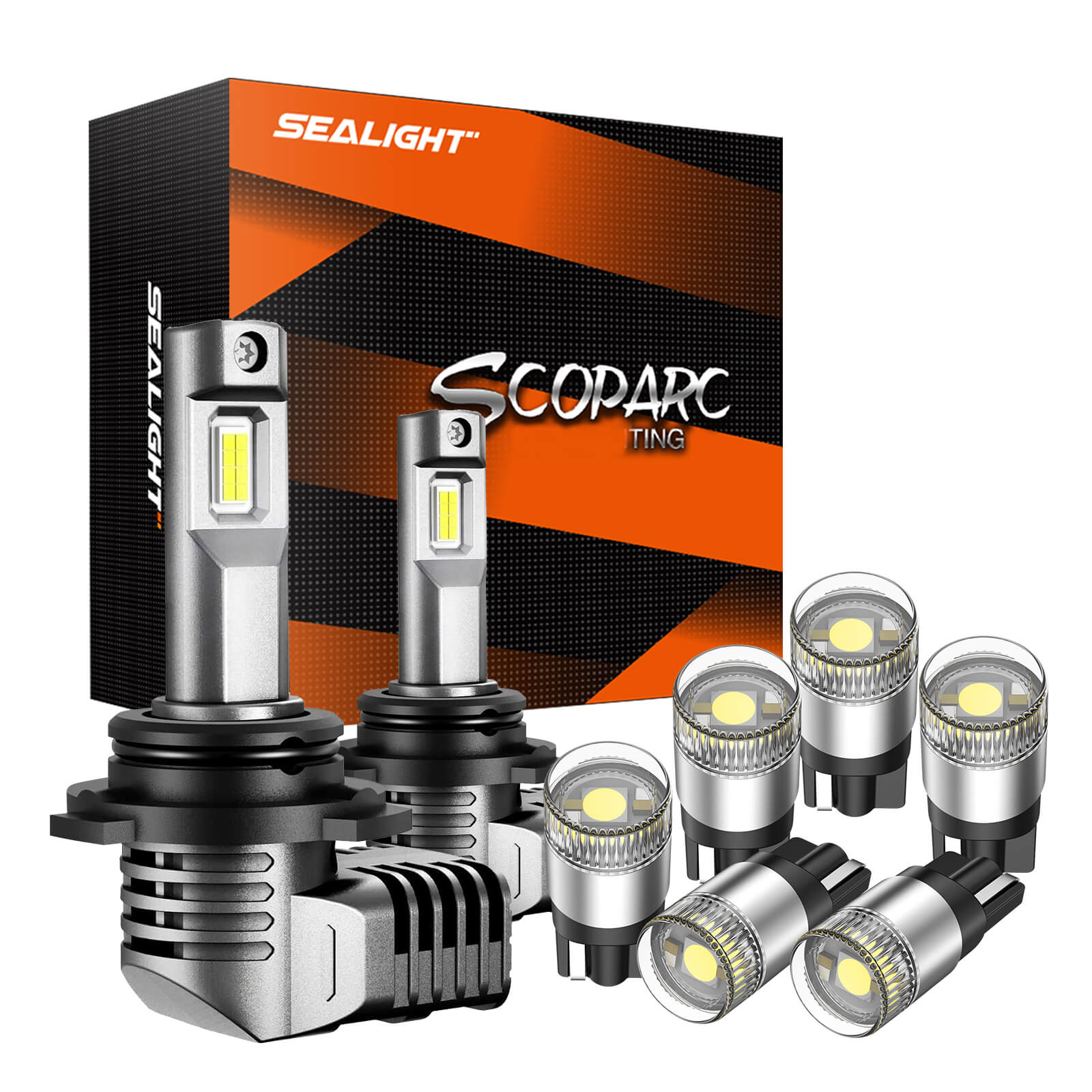 SEALIGHT® 9005/HB3 LED Headlight Bulbs T10/194 LED Interior Light Bulbs Combo White (2+6pcs)