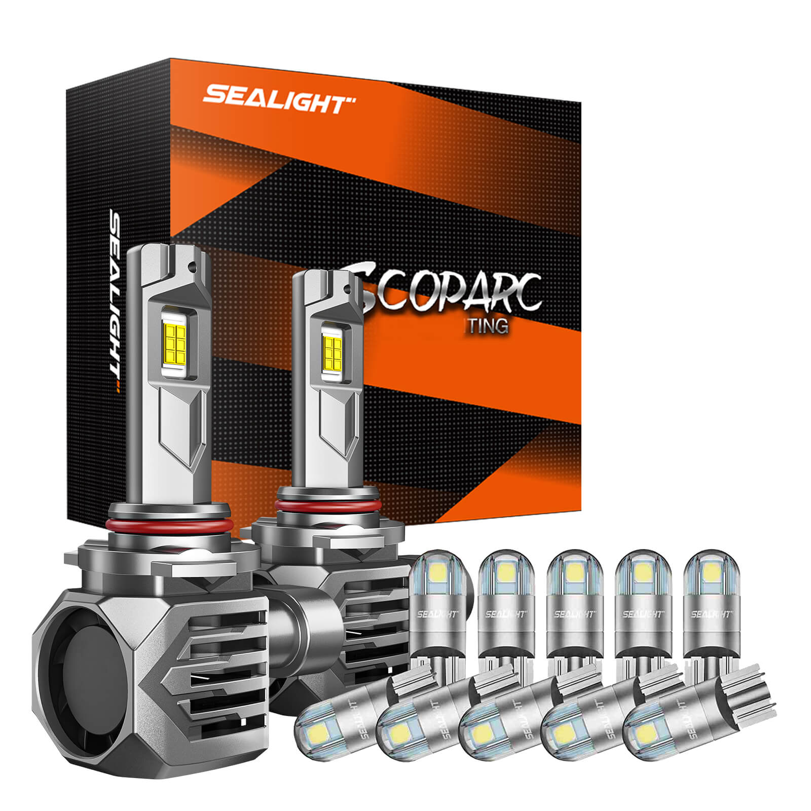 SEALIGHT® 9005/HB3 LED Headlight Bulbs T10/194 LED Interior Light Bulbs Combo White (2+10pcs)
