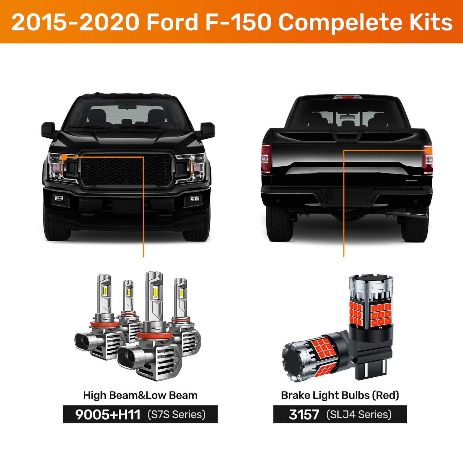 SEALIGHT® 2015-2020 Ford F-150 LED Bulbs 9005+H11 Headlight Brake Lights Combo