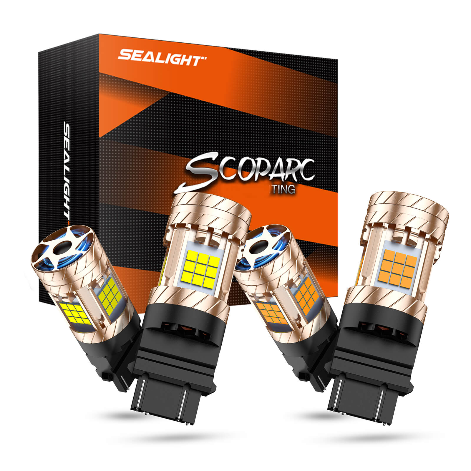 SEALIGHT® 1989 Dodge Grand Caravan - Brightest 3157 LED Bulbs Combo: White Backup Brake & Amber Turn Signals (2-Pairs)