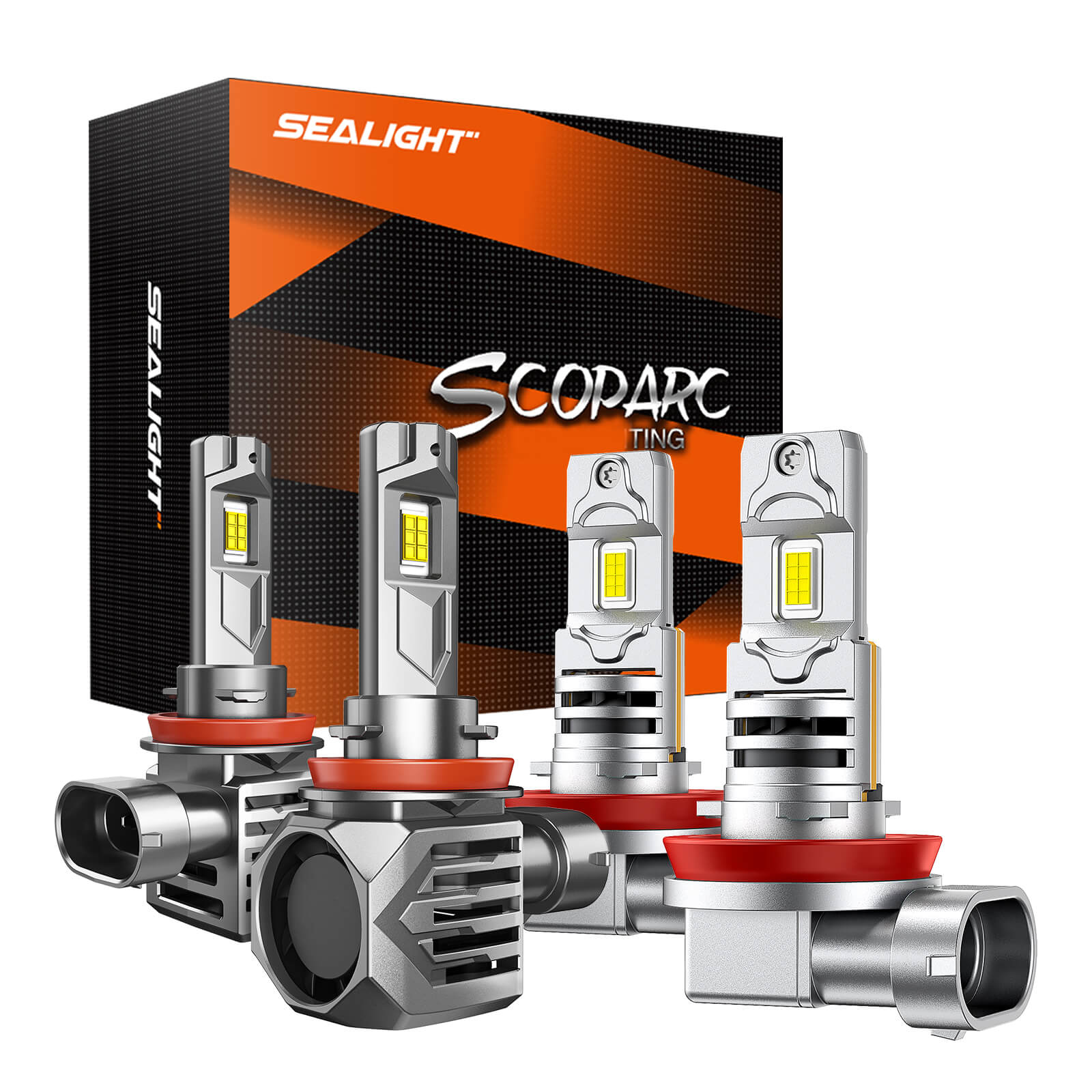 SEALIGHT® Brightest H11/H9/H8 LED Headlight Bulbs H11/H16/H8/H9 Fog Light Bulbs Combo White 6500K IP68 2Pairs