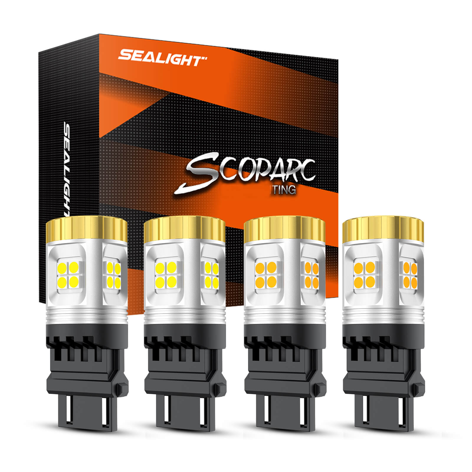 SEALIGHT® Premium 3157 LED Bulbs Combo: White Backup Brake & Amber Turn Signals (2-Pairs)