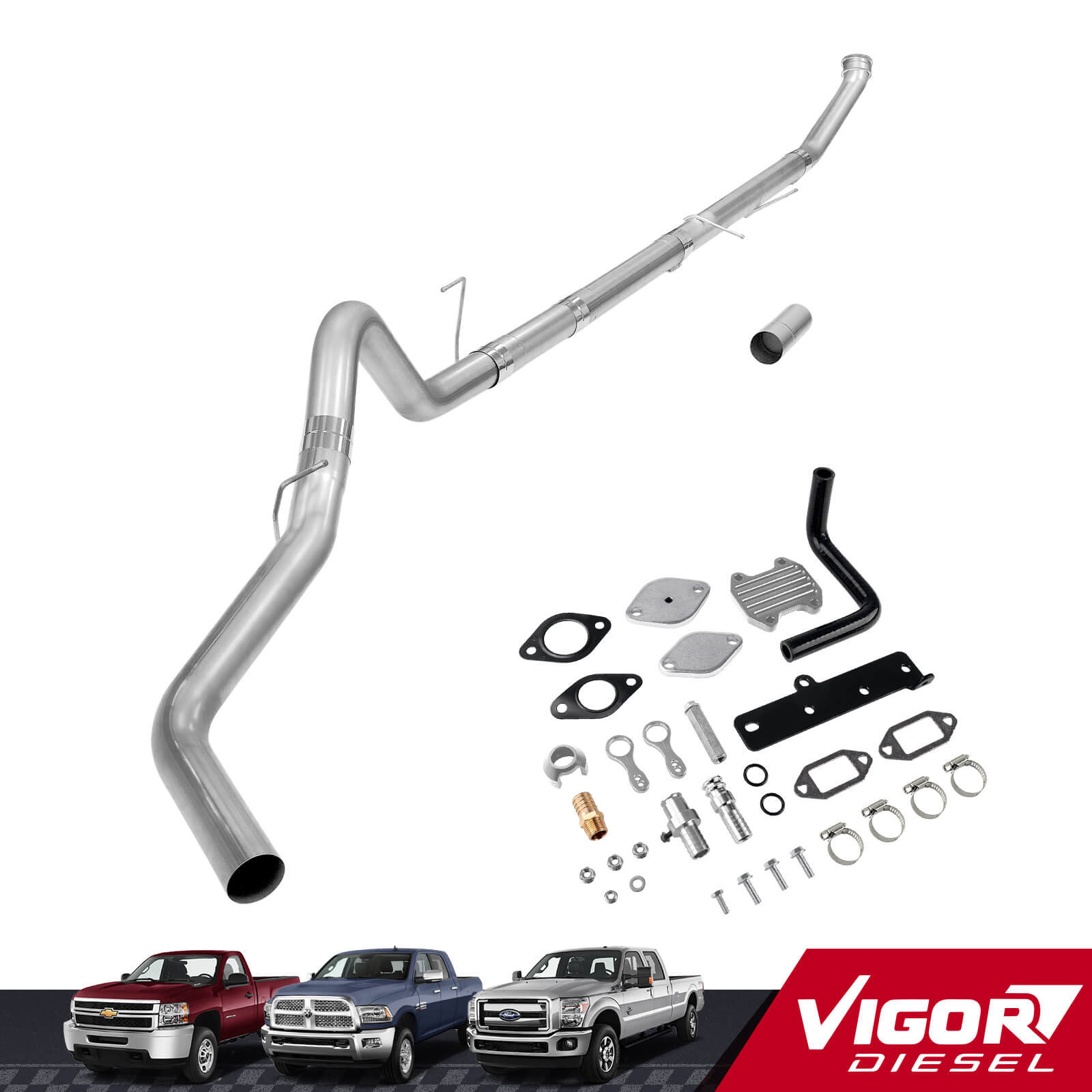 4" DPF/EGR Delete 2013-2018 6.7L Cummins EGR Delete Kit(Silver) and 4" Turbo-Back Exhaust 1